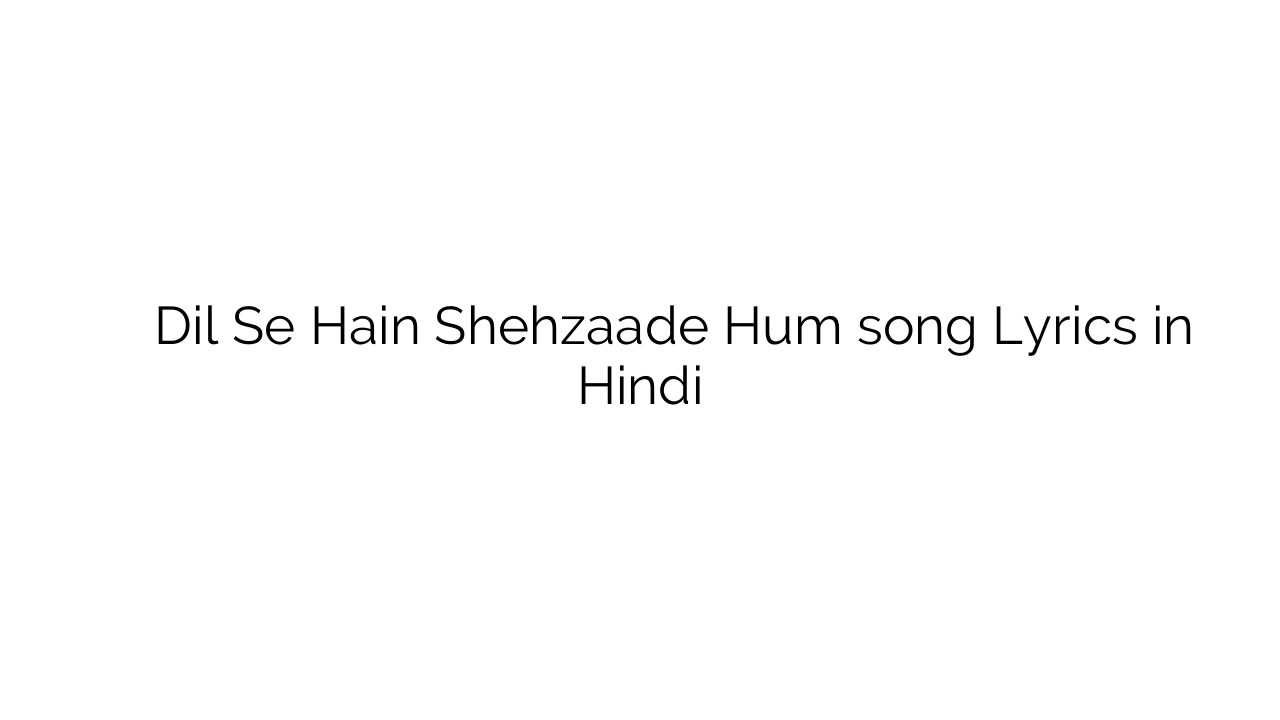 दिल से हैं शहज़ादे हम Dil Se Hain Shehzaade Hum song Lyrics in Hindi